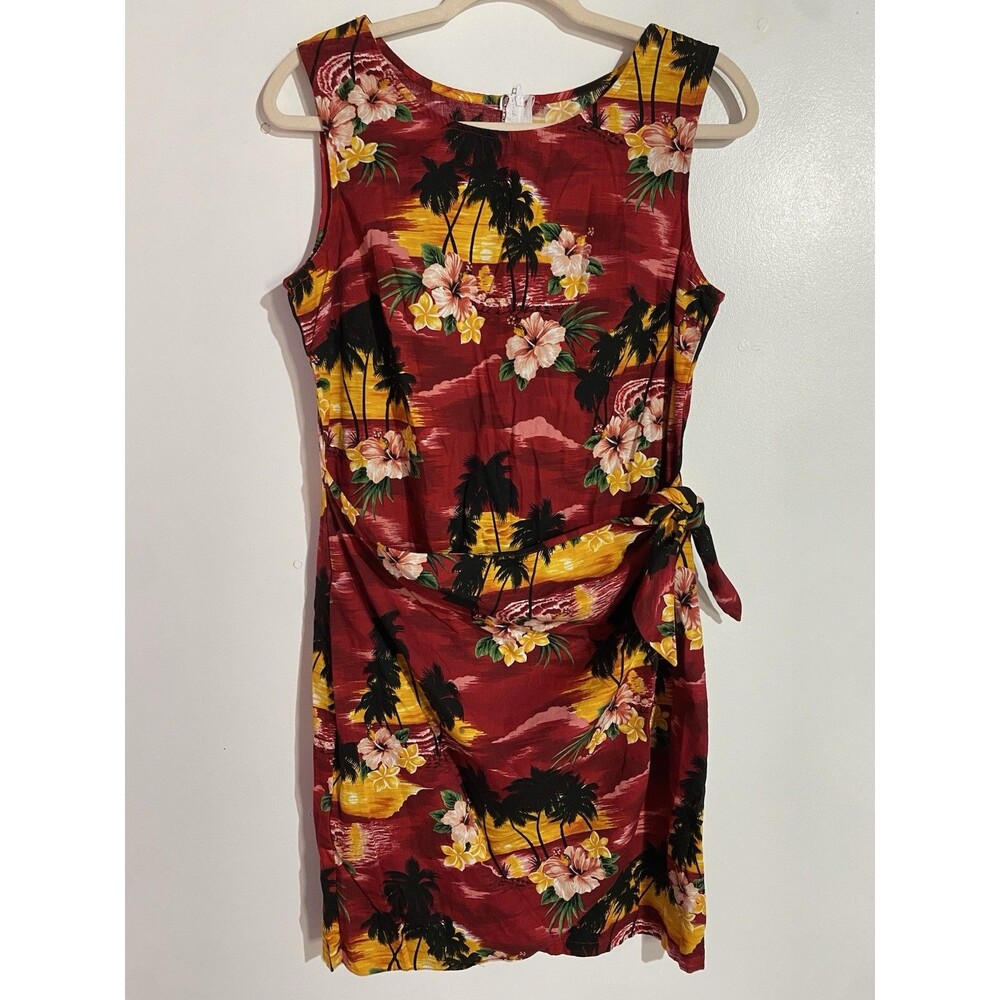 Pacific Legend Dress L‎ Red Hawaiian Front-wrap Floral Hibiscus Tropical Resort